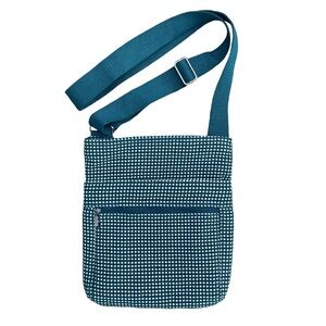 Thirty-One Teal & Cream Check Pattern Fabric Crossbody Shoulder Bag NWOT